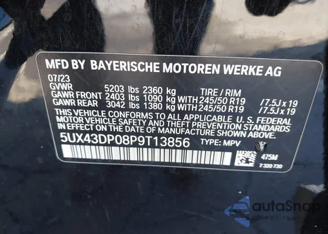 2023 BMW X3 Sdrive30I from USA, damaged, VIN 5UX43DP08P9T13856
